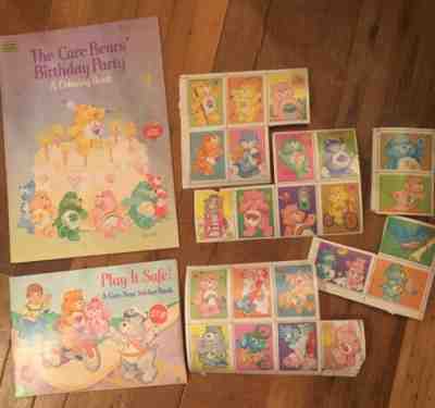 Vtg 1984 CARE BEARS “Birthday Party” COLORING BOOK & “Play It Safe “STICKER BOOK