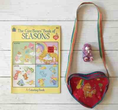 VINTAGE 1980's Rare CARE BEARS Coloring BOOK Clasping Ornament HEART PURSE Lot