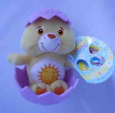 Mini CARE BEARS Yellow Easter FUNSHINE Stuffed Plush in Egg Smiling Sun Symbol 