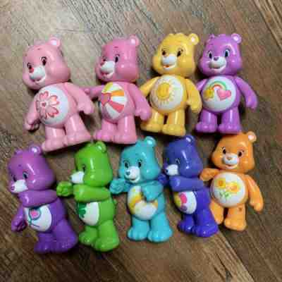 LOT Of 9 Care Bears Figures TCFC Posable Arms 3” Rainbow Colors Blue Pink Green