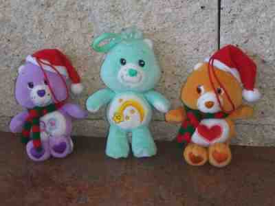 LOT 3 Care Bear Plush Xmas Ornaments Clip Wish Share Tenderheart Mini Miniature