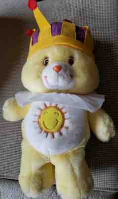 Care Bears King Funshine Bear 2004 Yellow Plush Stuffed Animal Toy Crown 11
