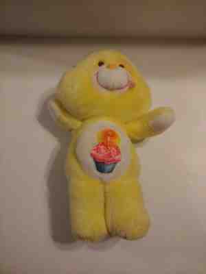 Vintage Yellow Care Bear 1st birthday cupcake plush 13 inches 1980's