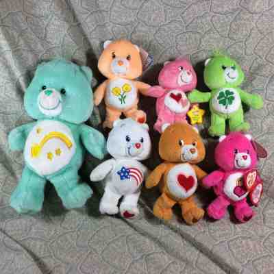 Lot Of 7 Care Bears Plush Dolls Toys Stuffed Animals 