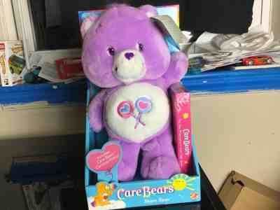 Care Bears Share Bear w/ VHS Cartoon Video Purple Bear 2002 New Play Along 31600