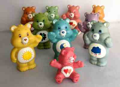 Vintage 1980's Care Bears PVC  Figures Lot of 9 Pink Blue Yellow Green