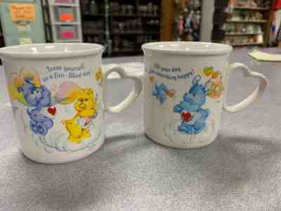 2 VTg CARE BEAR MUGS 1985, "Fill Your Day W Something Happy “ “Fun Filled Day”