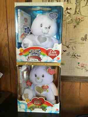 2 Care Bears White Heart of Gold Bear & Silver Collector Edition Swarovski 2008