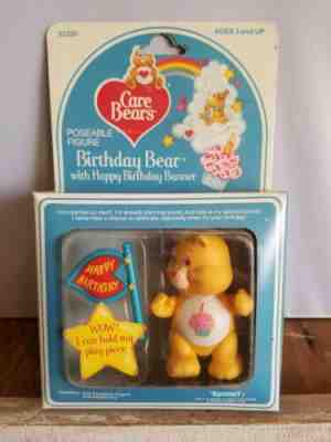Vintage Care Bears Poseable Figure Birthday Bear w/ Banner Accessory Kenner MIB