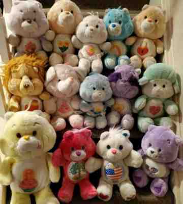 Vintage Care Bears Lot of 14 Plush Toys Dolls Animals Various Types 2 Sizes Nice