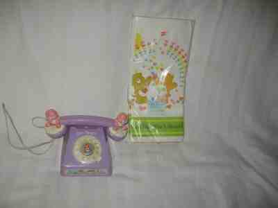 VINTAGE 1980S CARE BEAR LOT TELEPHONE TOY and 1 new birthday paper tablecloth