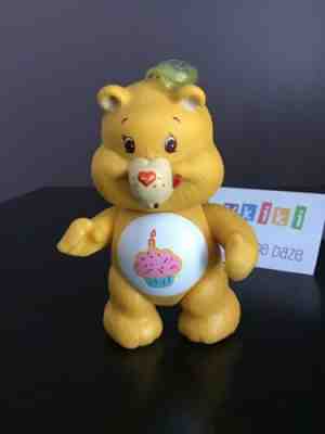 Vintage Care Bears Birthday Bear Jointed Poseable Figure 1983 Plastic Yellow