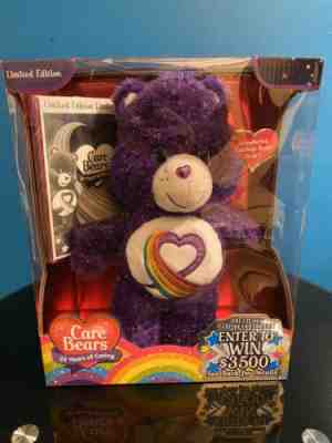 Limited Edition Care Bears 35 Years of Caring Purple Rainbow Heart Bear! NIB