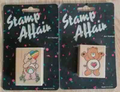 Vintage Care Bears Wood Back Rubber Stamp Lot Of 2 Cheer Bear Tenderheart New