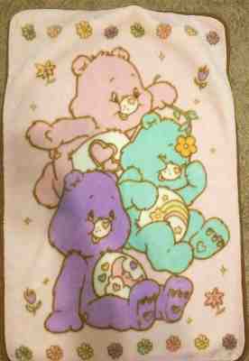 Care Bear Blanket Love A Lot Wish Sweet Dreams Pink Flowers Brown Trim 2009 