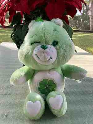 Vintage CARE BEARS Good Luck Bear 1983 Kenner Plush 13” Four Leaf Clover Green