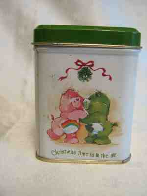 RARE CARE BEARS CHRISTMAS TIN WITH CANDLE. DIFFERENT GRAPHIC ON EACH SIDE