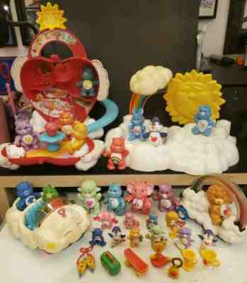Vintage 1980s Care Bear Care-A-Lot Playset Lot Vehicles And Poseable PVC Figures