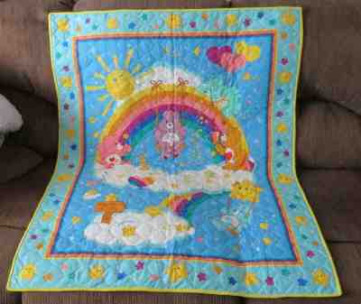 NEW VINTAGE CARE BEARS FINISHED RAINBOW QUILT 42
