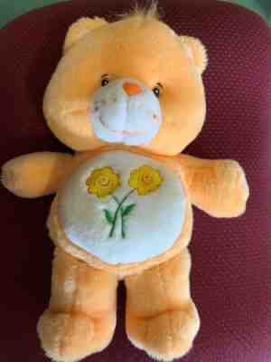 Plush Care Bear Orange With Yellow Flowers On Belly With Working Voice Box