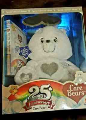 NEW Care Bears 25th Anniversary Swarovski Crystal Eyes DVD White Bear Plush Toy
