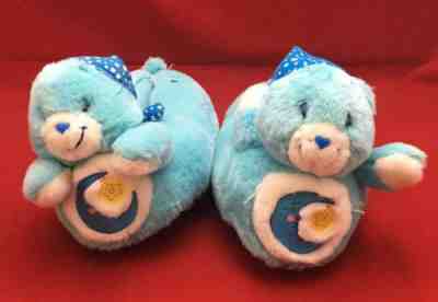 Vintage Care Bears Blue Plush Bedtime Bear Slippers Size Medium 7-8