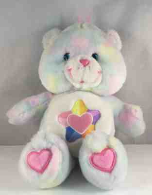 2004 Care Bears True Heart Talking Bear Pastel Tie Dye Plush Stuffed Animal 13”
