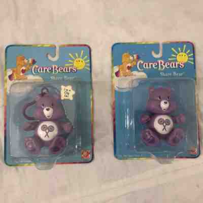Lot of 2 Care Bears Clip Keychain Toys Figures 2002 Share Bear Vtg Purple
