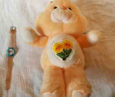 Vintage 1983 Friend Bear Care Bears  Orange Peach Flowers PLUS Care Bear Watch