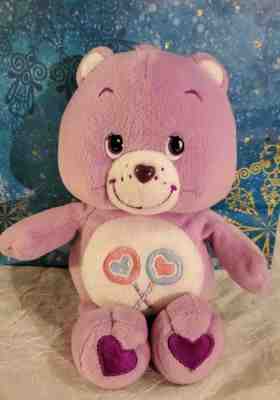 Care Bears SHARE BEAR  Plush 11” Purple Bear w/Pink/blue Lollies 2002 Thanks to 