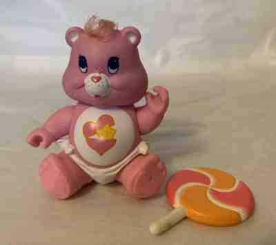 VTG 1984 CARE BEAR POSEABLE  BABY HUGS FIGURE with SWEET LICKITY LOLLIPOP