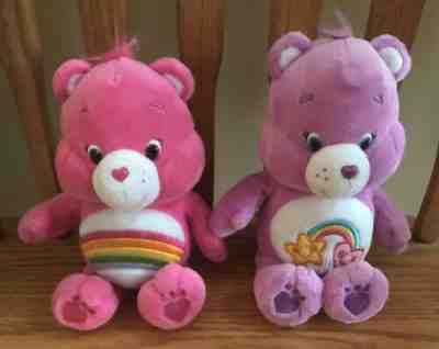 2 Care Bears Pink CHEER Rainbow & BEST FRIEND 8 Inch Beanie Stuffed Plush Toys