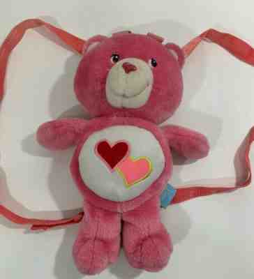 Care Bears Love-a-Lot Plush Backpack Teddy Bear Pink Hearts Bag Purse Tote
