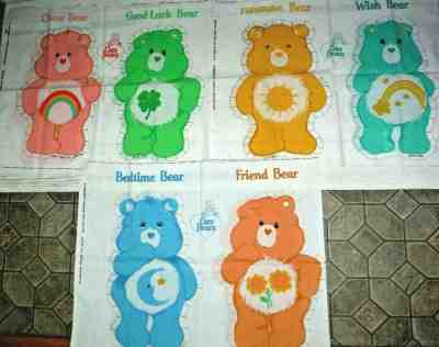 6 Plush Care Bears 1983 Uncut Pillow Panel Patterns Sunshine Wish Bedtime Friend
