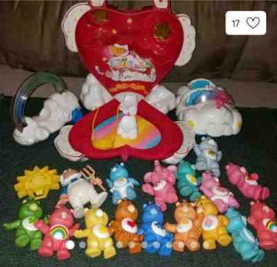 Vintage 1980s Care Bear Care-A-Lot Playset Lot Vehicles And Poseable PVC Figures