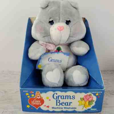 Care Bears Grams Bear Plush 1984 New Old Stock Scarf Booklet Gray Grandma Bear