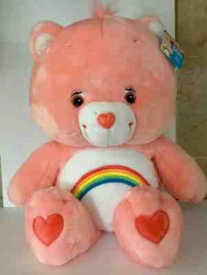 Pink Care Bears Cheer Bear Plush Rainbow 2002 Jumbo New with Tags 27 inch a1