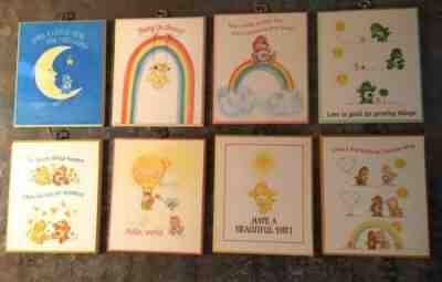 Vintage Care Bears Wood Hanging Art Plaque Picture Sign Lot Set of 8