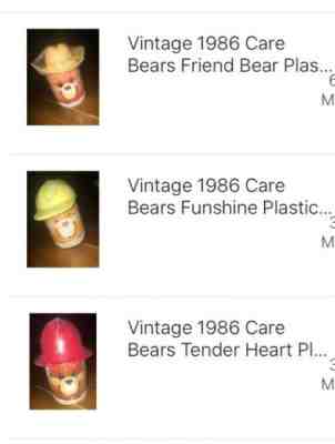 Vintage 1986 Care Bears Friend Bear Tender heart Funshine Plastic Mug Cup Lot
