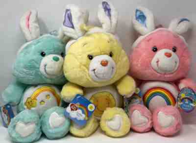 2002 Care Bears Plush Easter Bunny Ears 13” FUNSHINE, WISH, CHEER