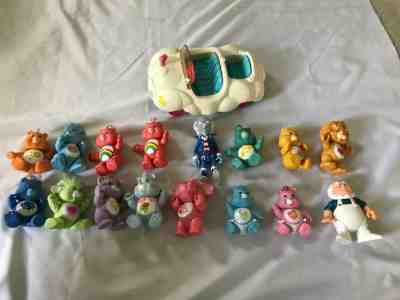 Vintage Care Bear lot of 16 1982-1984 poseable figurines and cloud car, used