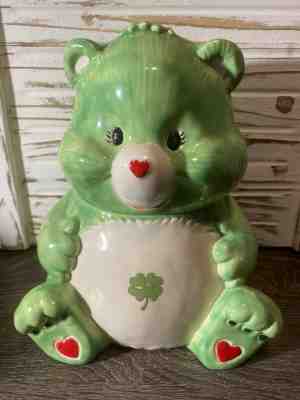 Vintage Care Bears Ceramic Cookie Jar- Handmade- Good Luck Bear 1980s Cartoon