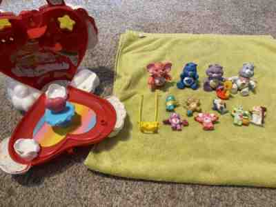 Vintage Care Bears Heart House & Figures Playset Lot Case Care-A-Lot Kenner 1983