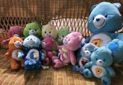 Lot of 11 All Different Care Bears 7” To 20” Tall Good Luck Bedtime Cousins++!