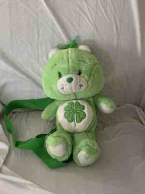 14” Care Bears 2003 Green Good Luck Bear Plush Backpack