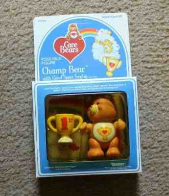 KENNER CARE BEARS PVC POSEABLE FIGURINE - CHAMP BEAR WITH GOOD SPORT TROPHY