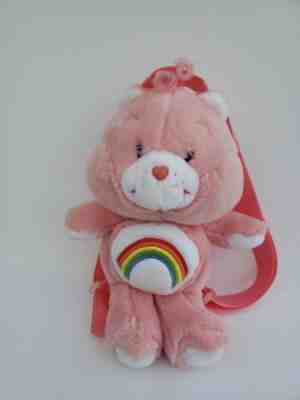 CareBears 2003 Pink Cheer Bear Rainbow Backpack Care Bear 13” Kids Plush Stuffed