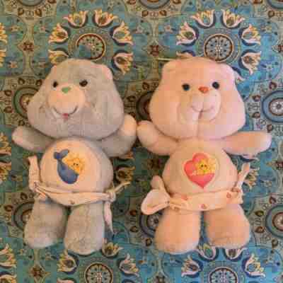 1983 Vintage Care Bears BABY HUGS AND TUGS Twins Plush 11” Lot of 2 Kenner Star