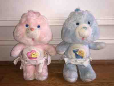1983 Vintage Care Bears BABY HUGS & TUGS Twins Plush 11” Lot Kenner Star Diapers
