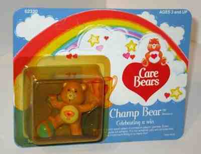 Vintage 1985 Kenner Care Bears Champ Bear Miniature Figure Sealed on Card MOC